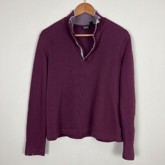 Hugo Boss Sweater Mens Medium Maroon‎ Regular Fit Pullover Mock Neck Long Sleeve - Picture 7 of 13